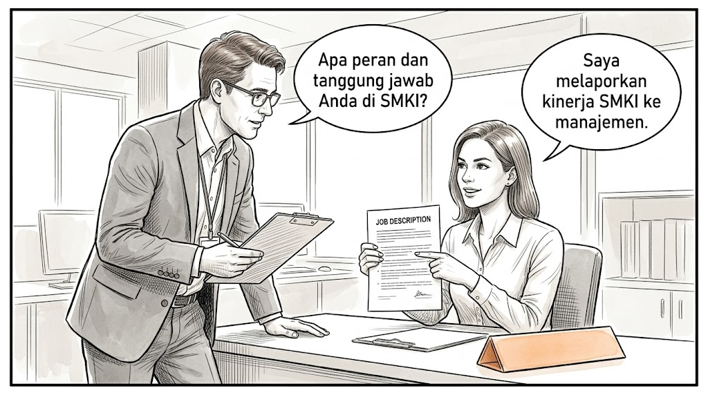 Ilustrasi sketsa audit — yang dicari auditor pada Klausa 5.1 Kepemimpinan