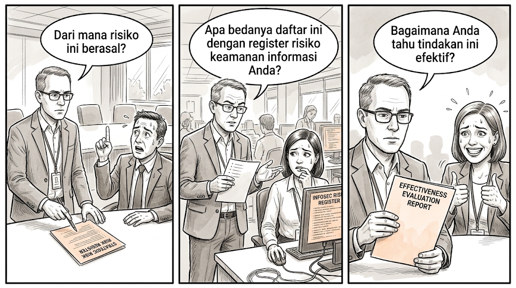 Ilustrasi sketsa audit — yang dicari auditor pada Klausa 5.1 Kepemimpinan