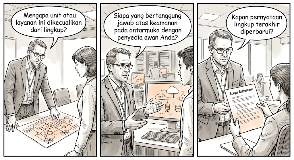 Ilustrasi sketsa audit — yang dicari auditor pada Klausa 5.1 Kepemimpinan