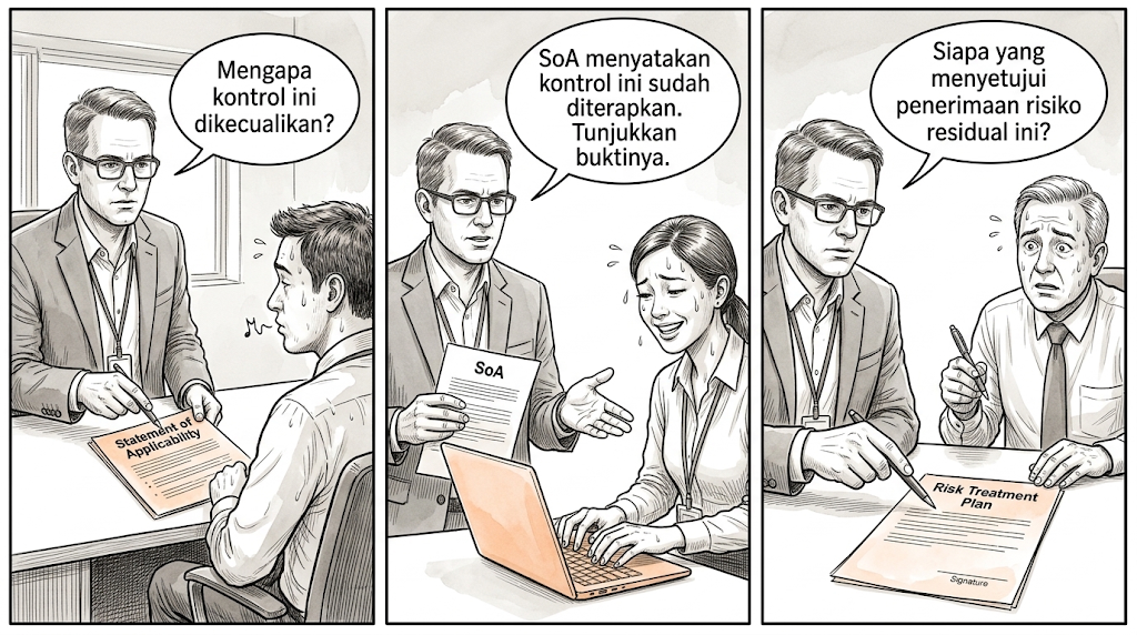 Ilustrasi sketsa audit — yang dicari auditor pada Klausa 5.1 Kepemimpinan