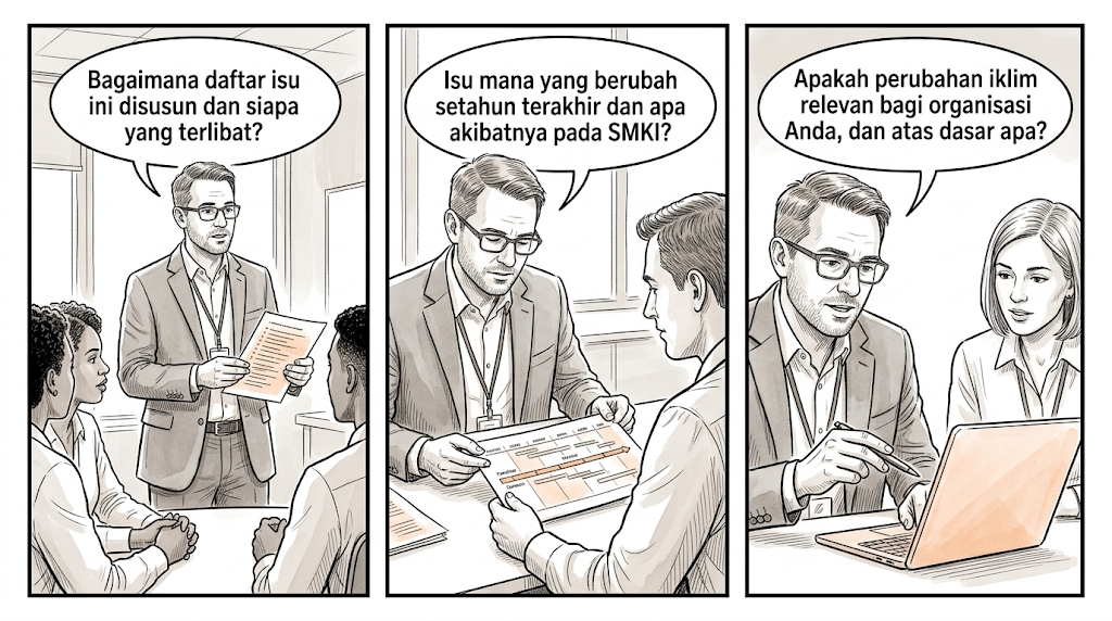Ilustrasi sketsa audit — yang dicari auditor pada Klausa 5.1 Kepemimpinan