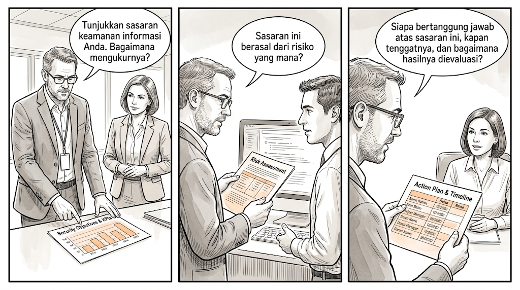 Ilustrasi sketsa audit — yang dicari auditor pada Klausa 5.1 Kepemimpinan