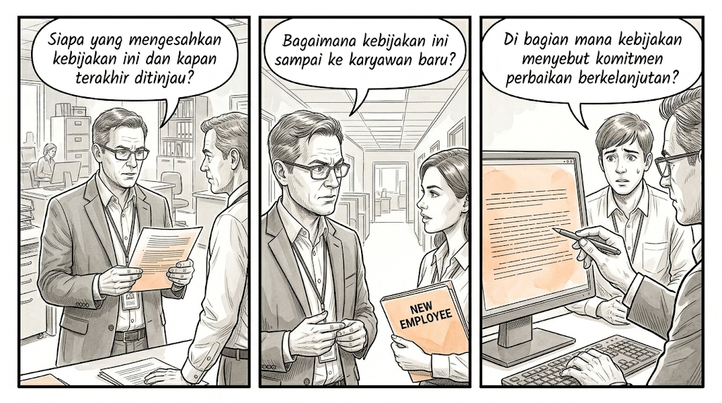 Ilustrasi sketsa audit — yang dicari auditor pada Klausa 5.1 Kepemimpinan
